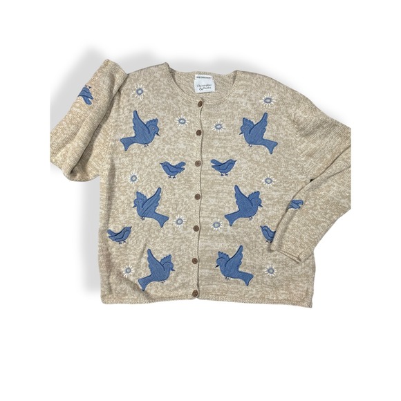 Christopher & Banks Sweaters - Y2K Christopher & Banks Vtg 2001‎ Blue Bird Embroidered Cardigan Sweater Large